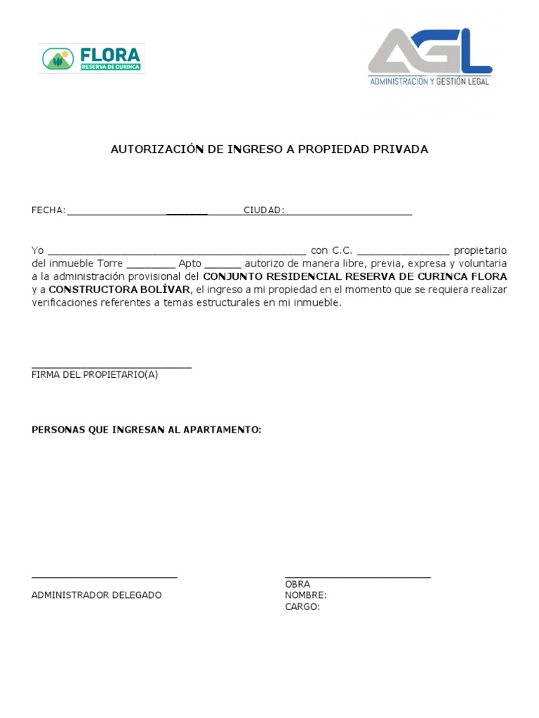 Autorización de Ingreso a Propiedad Privada | PDF