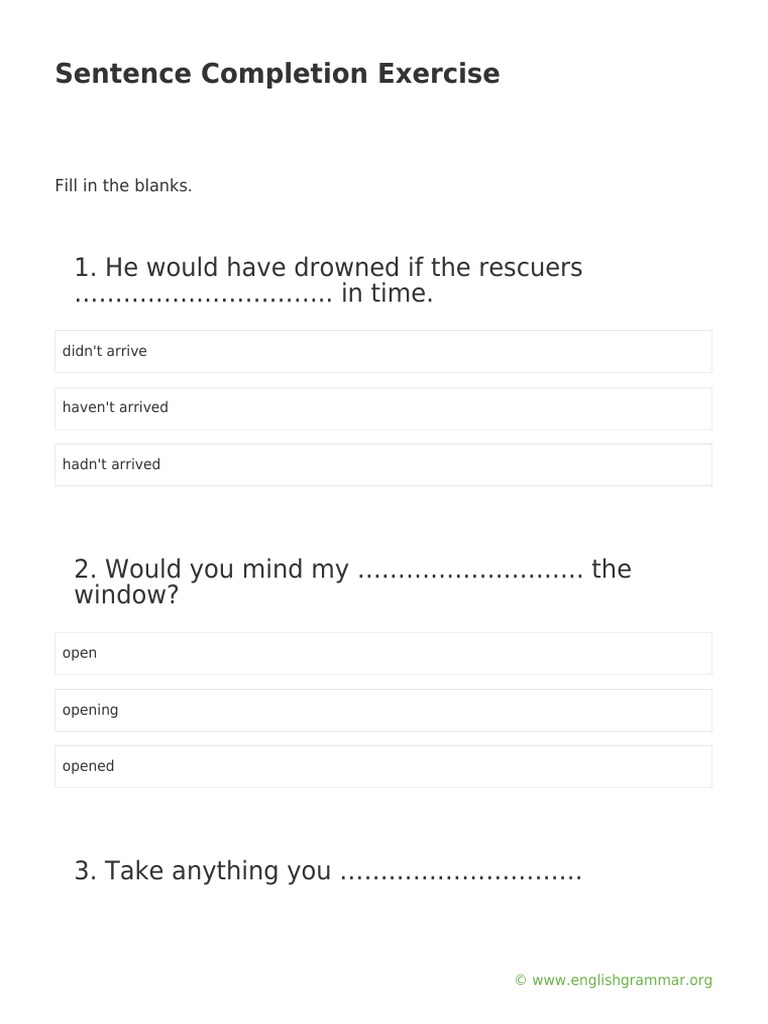 Sentence Completion Exercise PDF