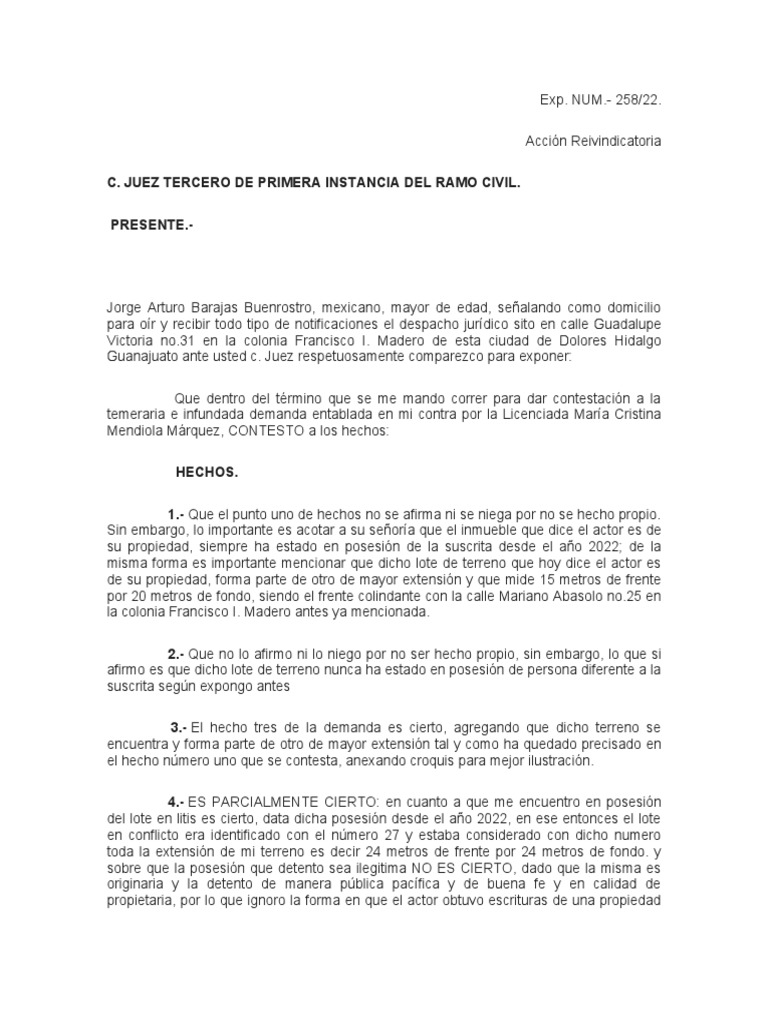 Contestacion Demanda Reivindicatoria | PDF | Justicia | Crimen y violencia