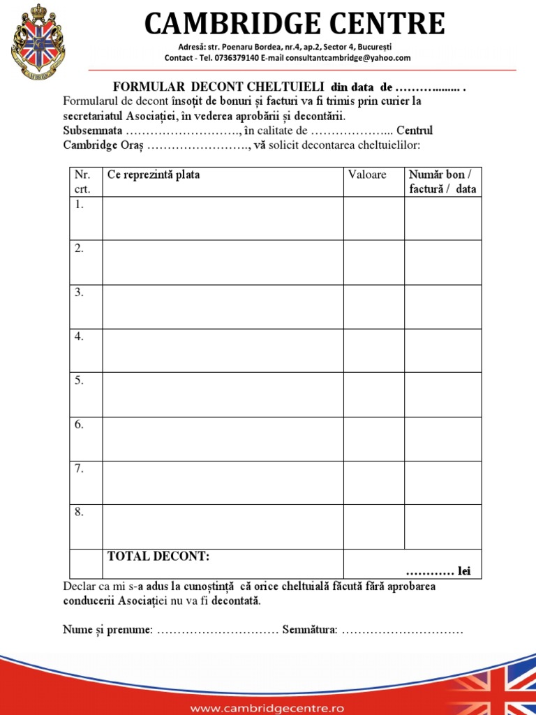 Formular Decont Cheltuieli | PDF