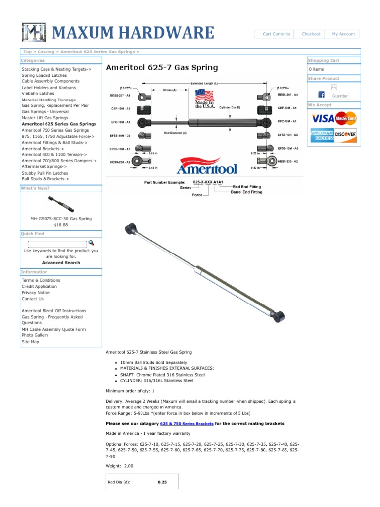 Ameritool 6257 Gas Spring, Maxum Hardware PDF Piston Engineering
