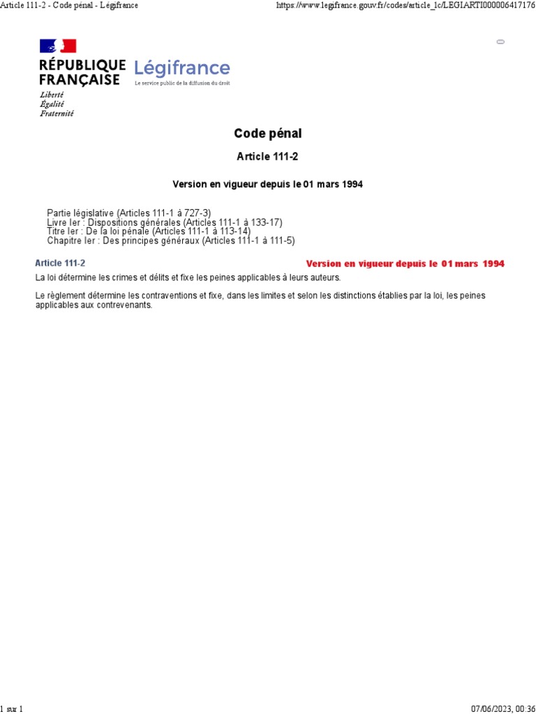 Article 111-2 - Code Pénal - Légifrance | PDF