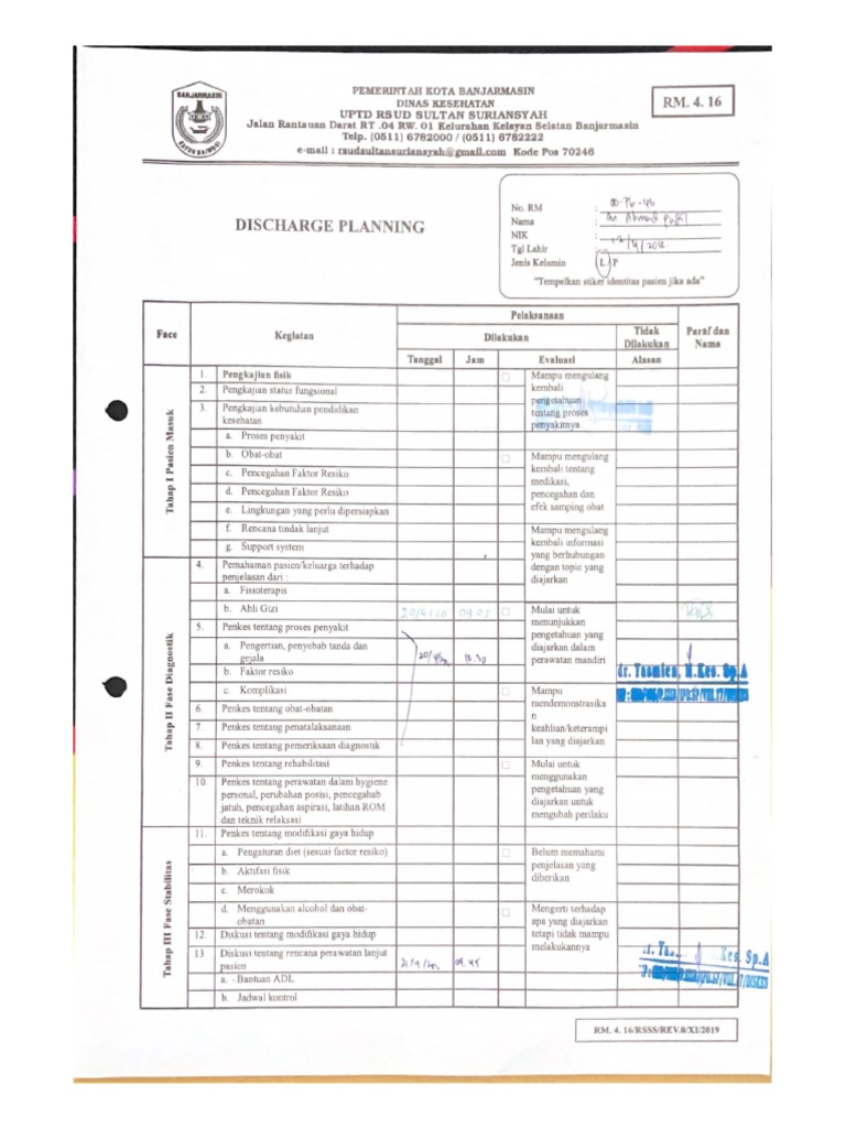 Form discharge planning pdf