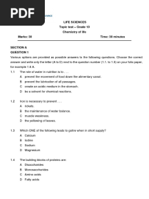 Grade 10 Topic Test Chemistry of Life