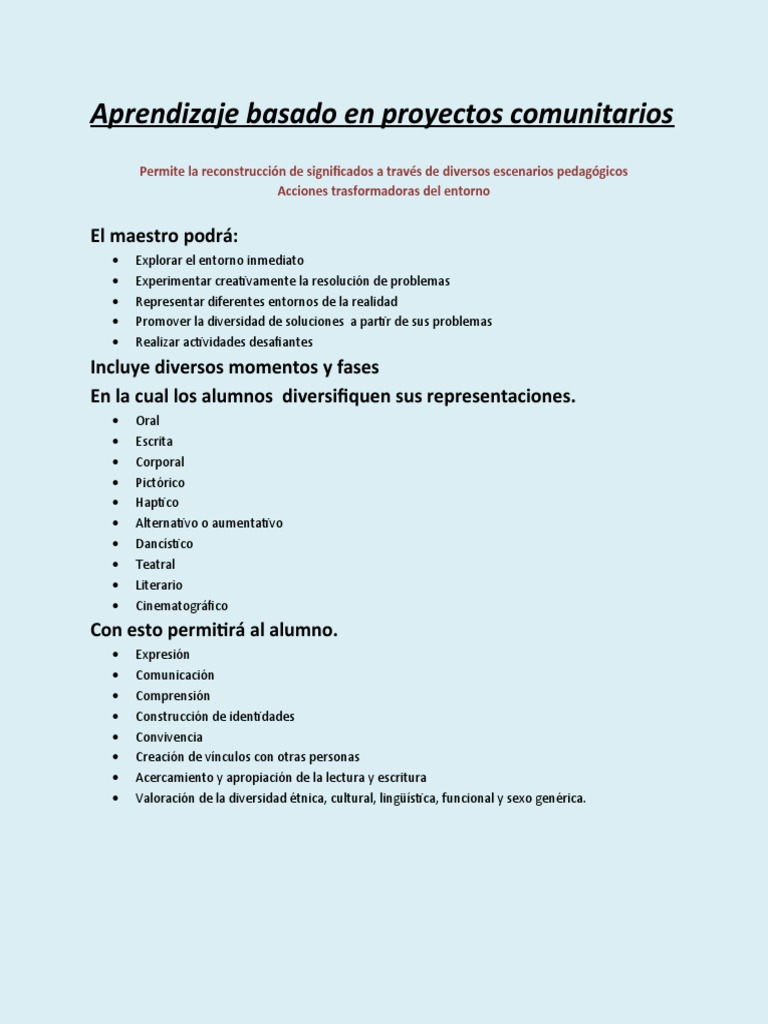 Aprendizaje Basado en Proyectos Comunitarios 25 Noviembre 2022 | PDF ...