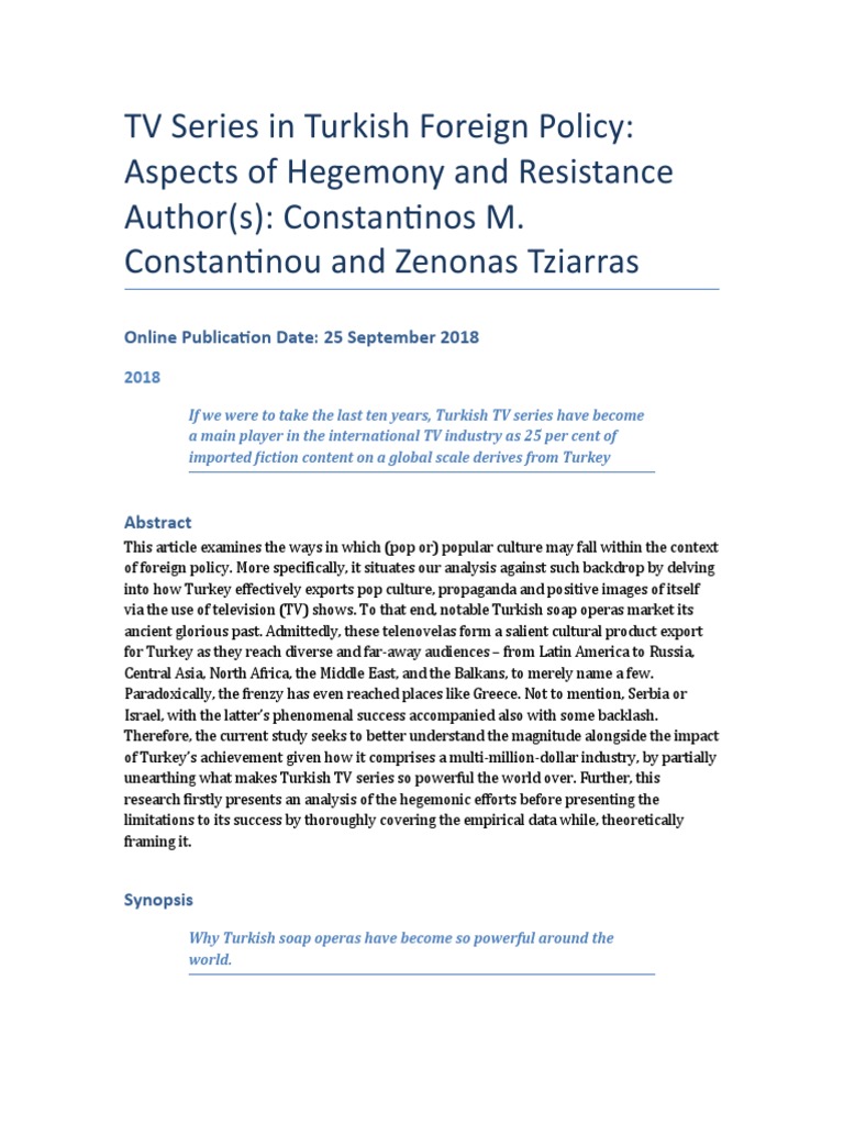 Turkish TV Series: Hegemony & Resistance | PDF | Hegemony | Turkey