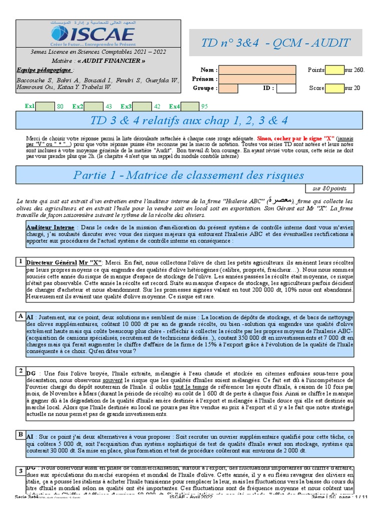 TD #3&4 - QCM - Audit: Ex2 Ex3 Ex4 | PDF | Huile d'olive | Facture