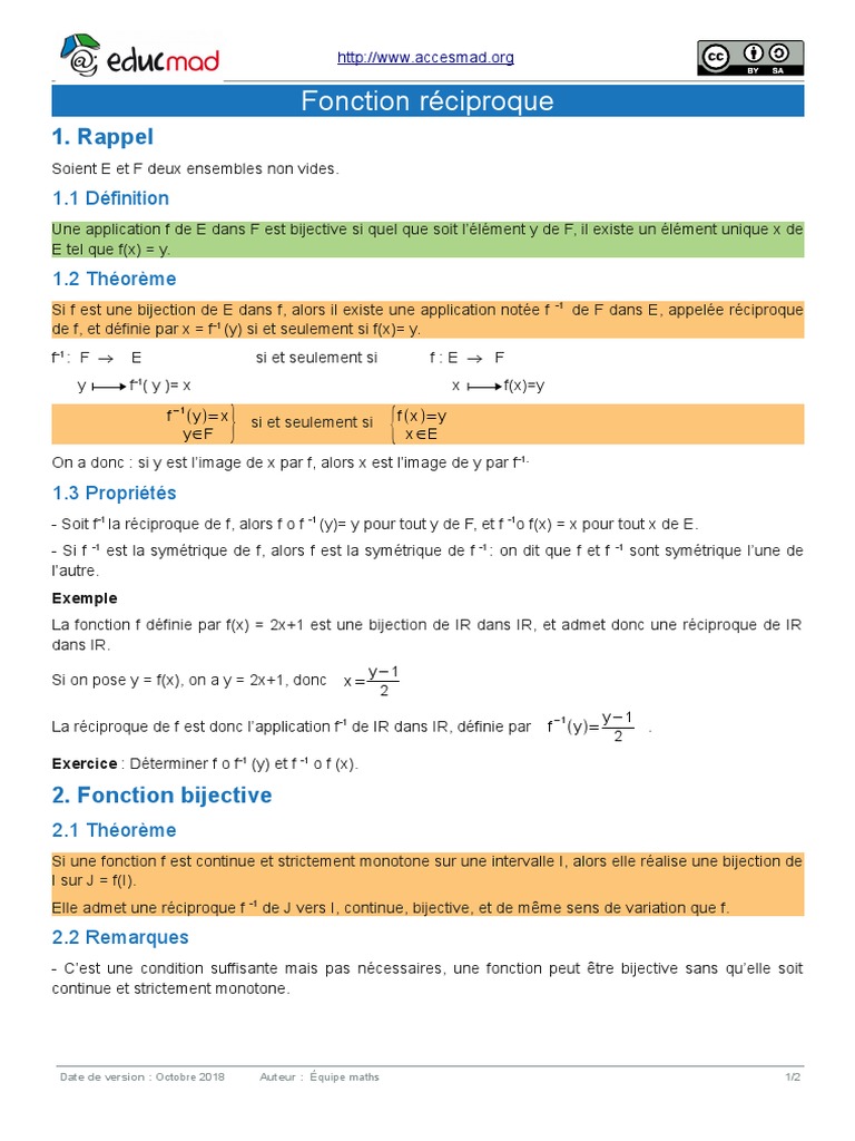 Fonction et bijection réciproque | PDF | Fonction monotone | Analyse ...