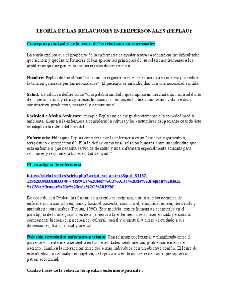 Teoría de Las Relaciones Interpersonales | PDF | Enfermería | Paciente