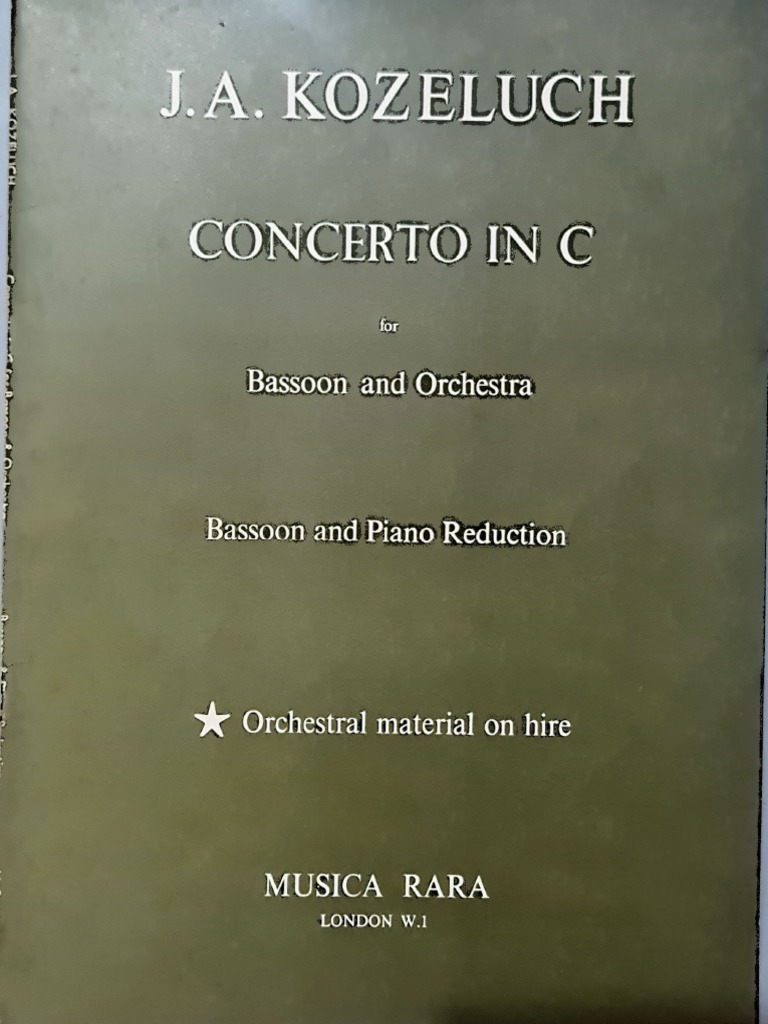 Kozeluch, J.A. Concerto in C For Bassoon, Piano Part PDF