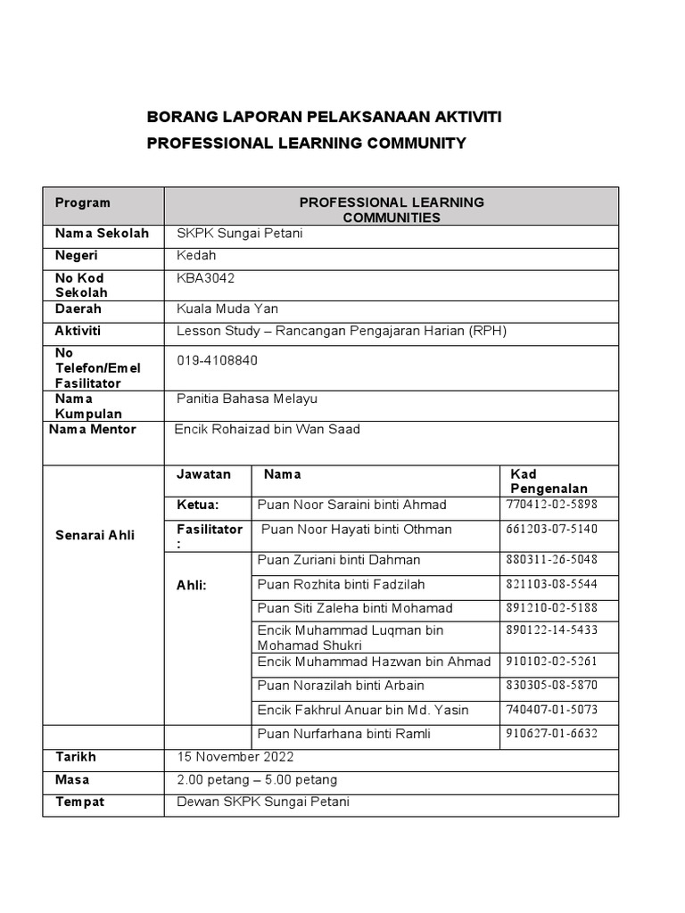 Laporan PLC Lesson Study Panitia BM PDF