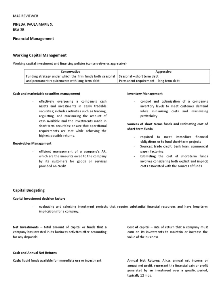 Working Capital Management Overview | PDF | Net Present Value ...
