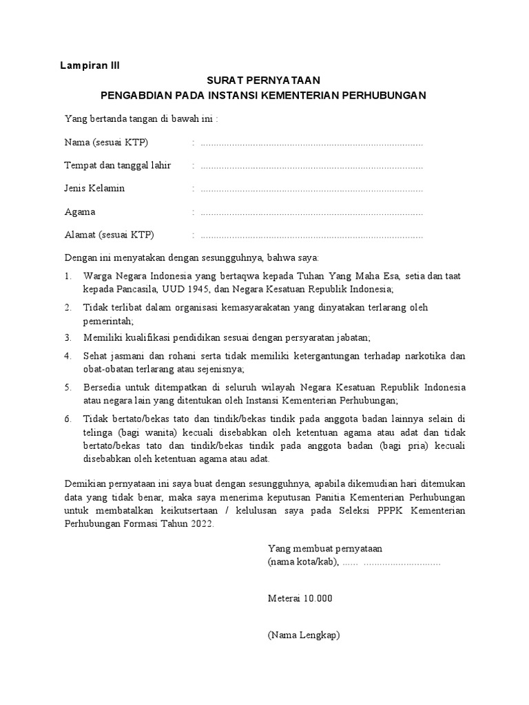 Format Surat Pernyataan Pengabdian Teknis | PDF