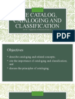 The Catalog, Cataloging and Classification