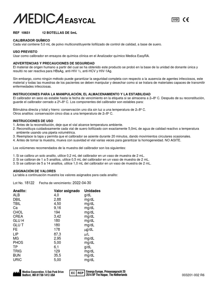 Calibrador Químico EASYCAL 5mL | PDF | Química
