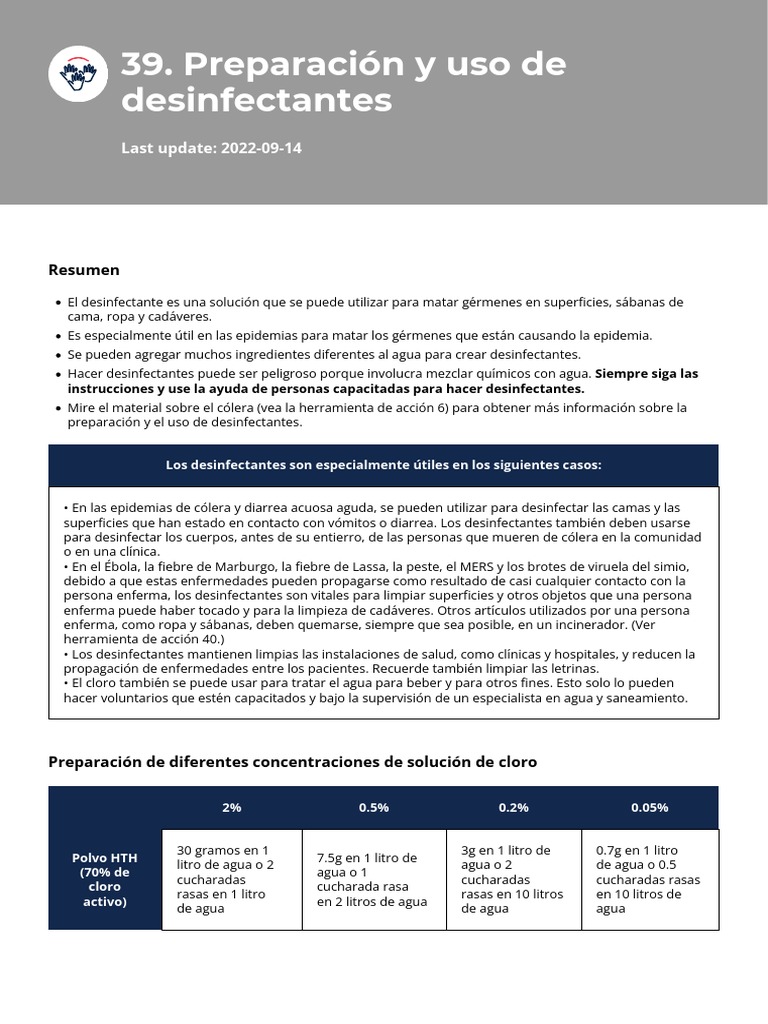 Preparing and Using Disinfectants PDF Agua Blanqueador