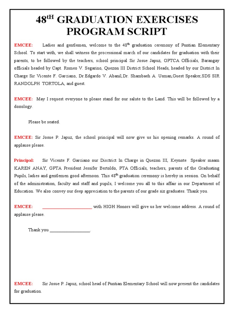 48th GRADUATION EXERCISES PROGRAM SCRIPT | PDF