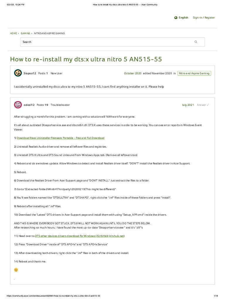 Acer Nitro 5 DTS:X Ultra Drivers | PDF | Technology & Engineering