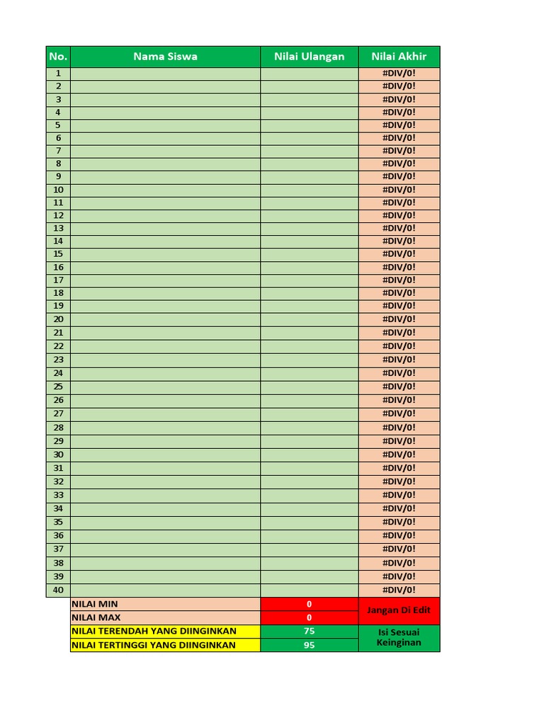 Template Excel Rumus Katrol Nilai Siswa | PDF