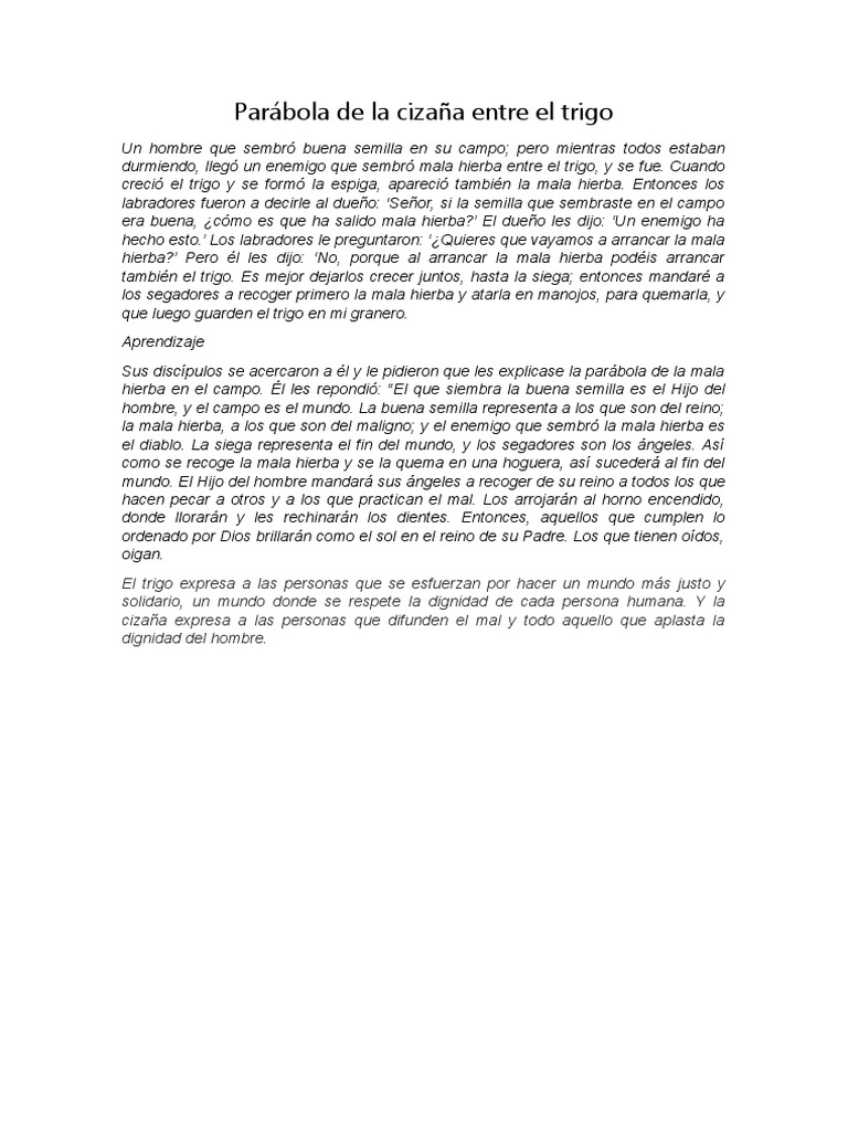 Parábola de La Cizaña Entre El Trigo | PDF