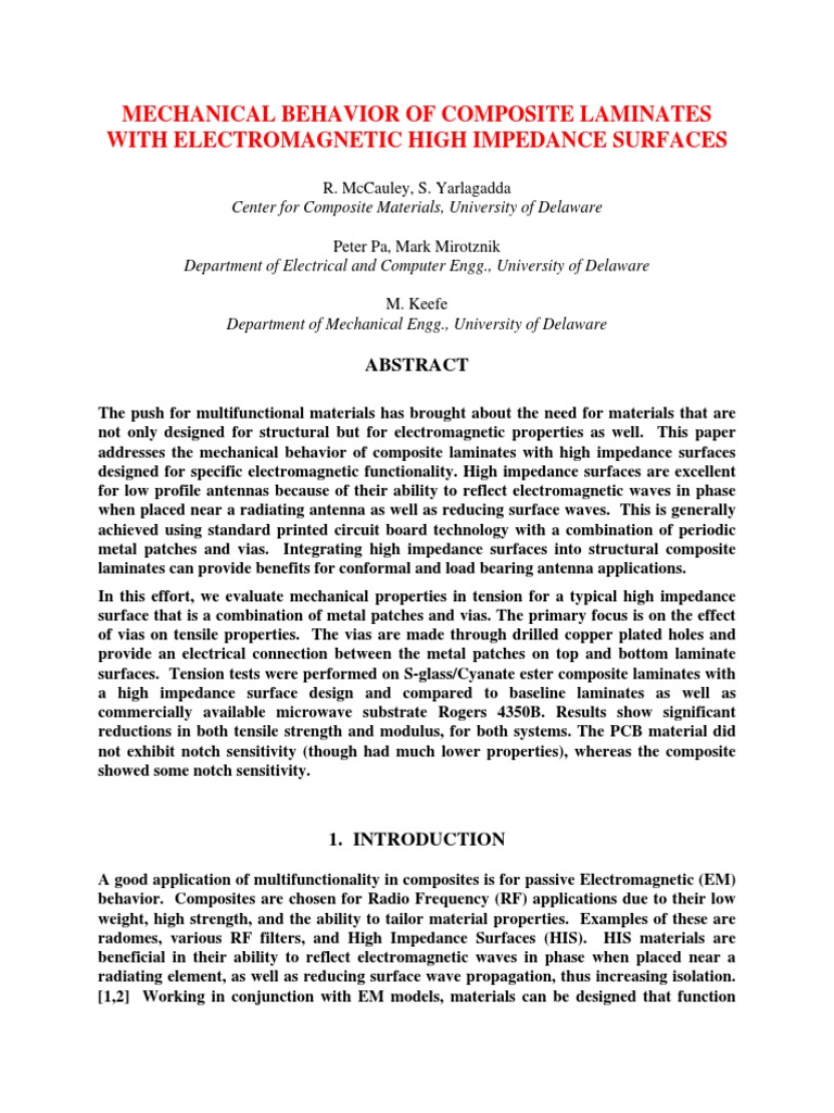 Mechanical Behavior of Composite Laminates With High