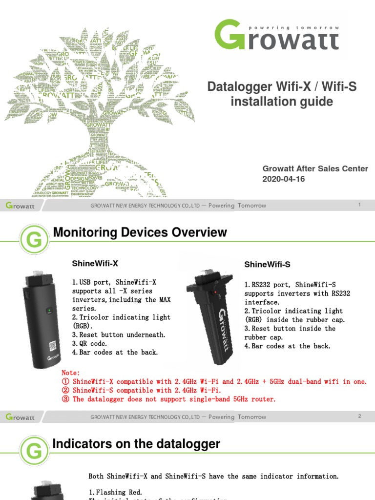 Growatt Datalogger WifiX and WifiS Installation Guide PDF