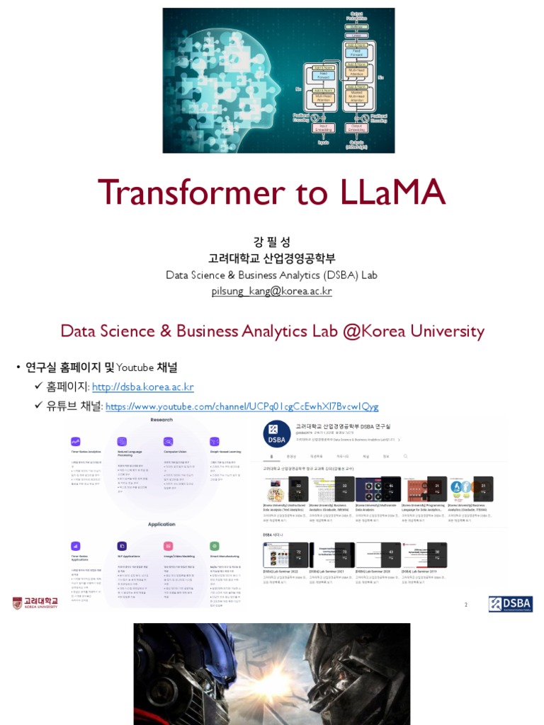 Transformer to LLaMA - 고려대학교 산업경영공학부 강필성 | PDF