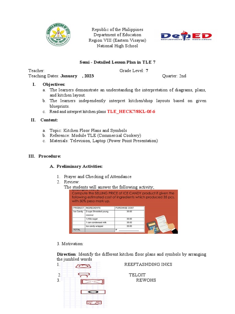 Kitchen Layout Lesson Plan | PDF | Kitchen | Lesson Plan