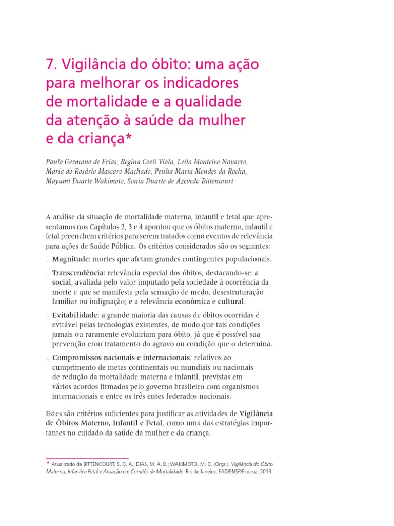 Capitulo 7 Vigilancia Do Obito | PDF | Epidemiologia | Morte