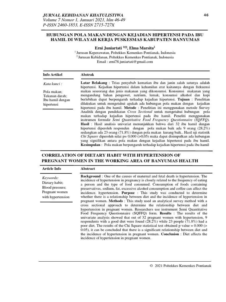 Hubungan Pola Makan Dengan Kejadian Hipertensi Pad Pdf