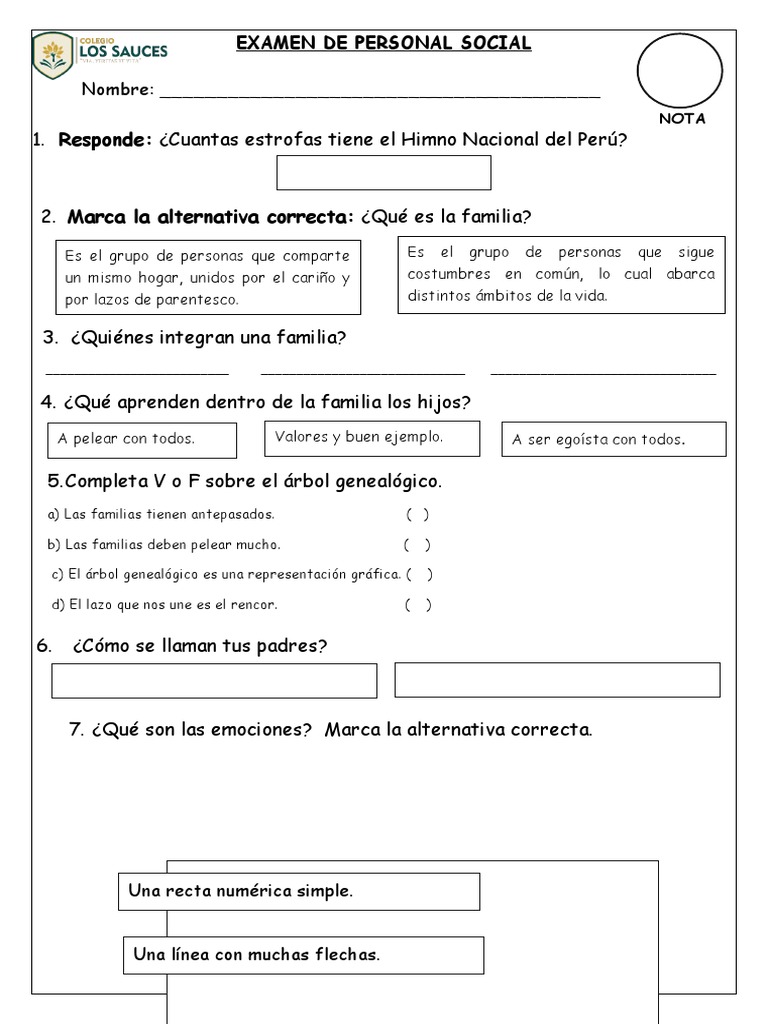 Examen Bimestral de Personal Social | PDF