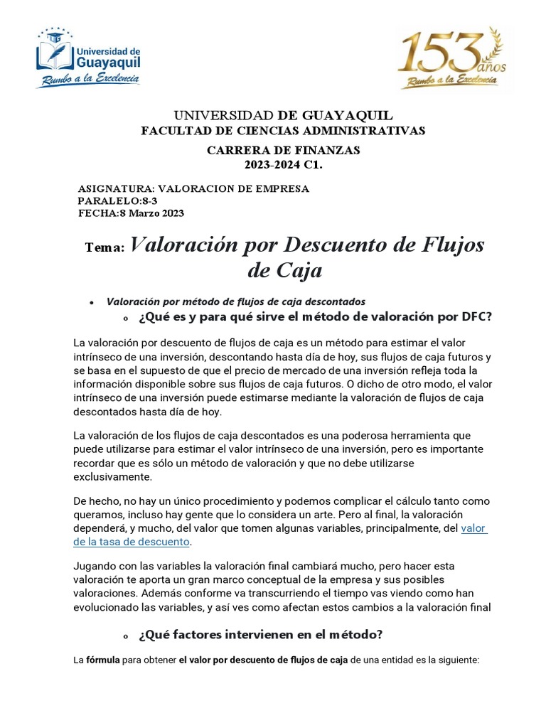 Valoracion DFC | PDF | Flujo de caja descontado | Flujo de efectivo