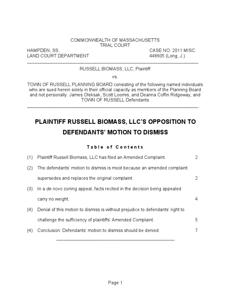 Russell Biomass v. Town of Russell Opposition To Motion To Dismiss 091211 Download Free PDF