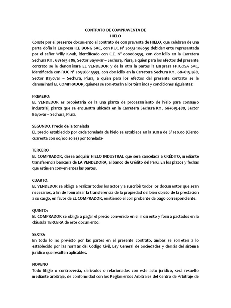 Contrato de compra venta de hielo pdf derecho civil sistema legal