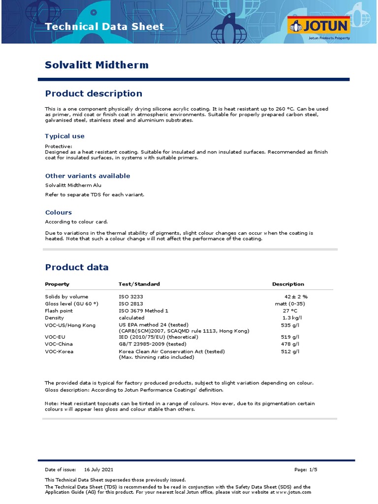 Solvalitt Midtherm Technical Data Sheet | PDF | Abrasive | Paint