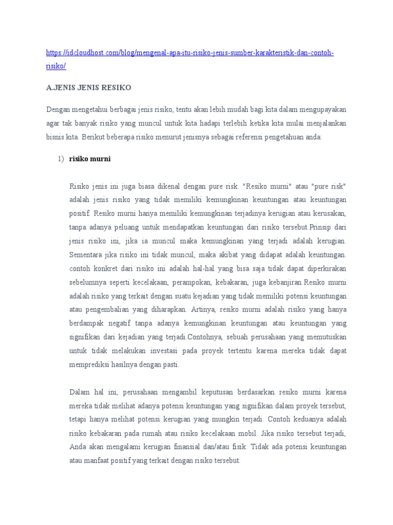 Jenis-jenis Sumber Risiko dalam Bisnis | PDF | Pengelolaan Keuangan & Uang