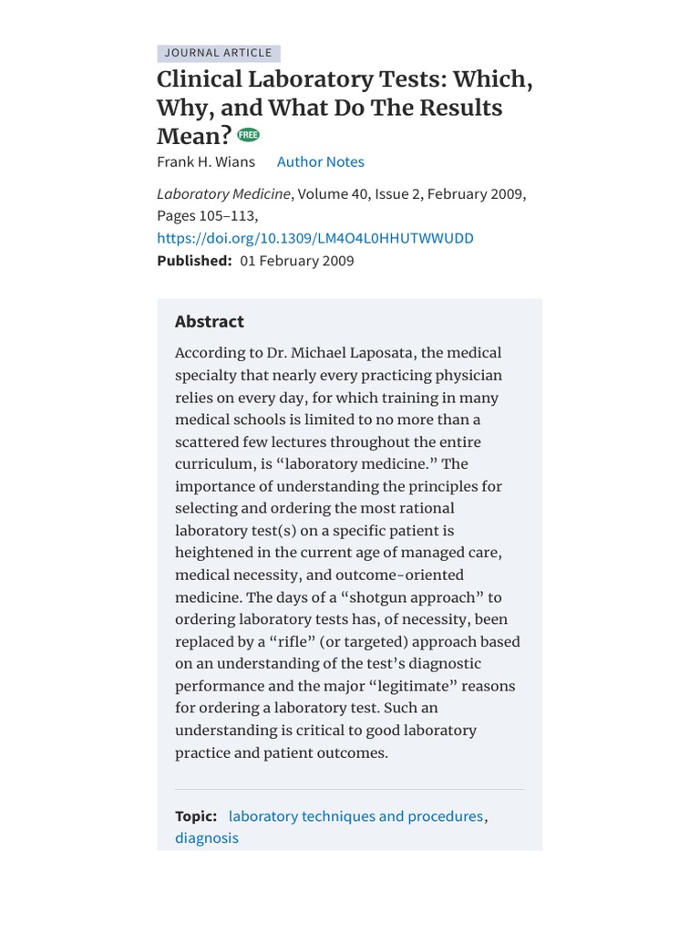Clinical Laboratory Tests Which Why And What Do The Results Mean