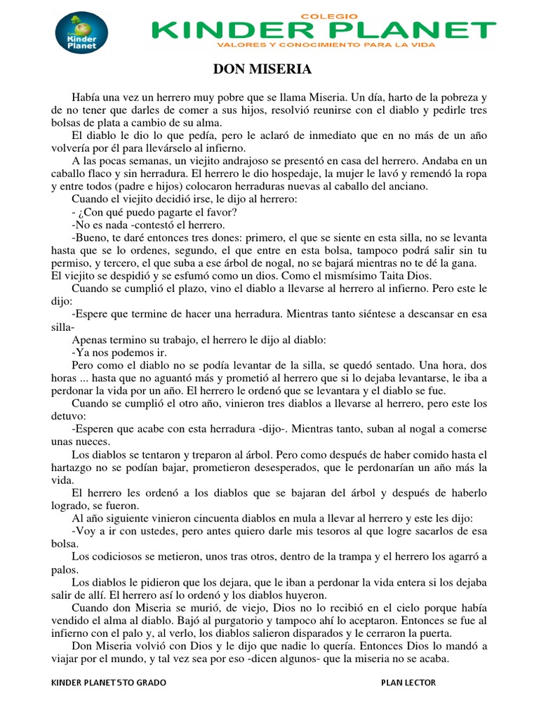 Ficha Don Miseria para Quinto de Primaria | PDF