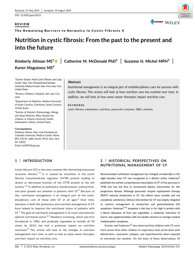 2019 Nutrition in Cystic Fibrosis From The Past To The Present and