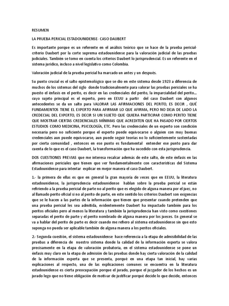 Criterios Daubert en Prueba Pericial | PDF | Testigo experto | Método ...