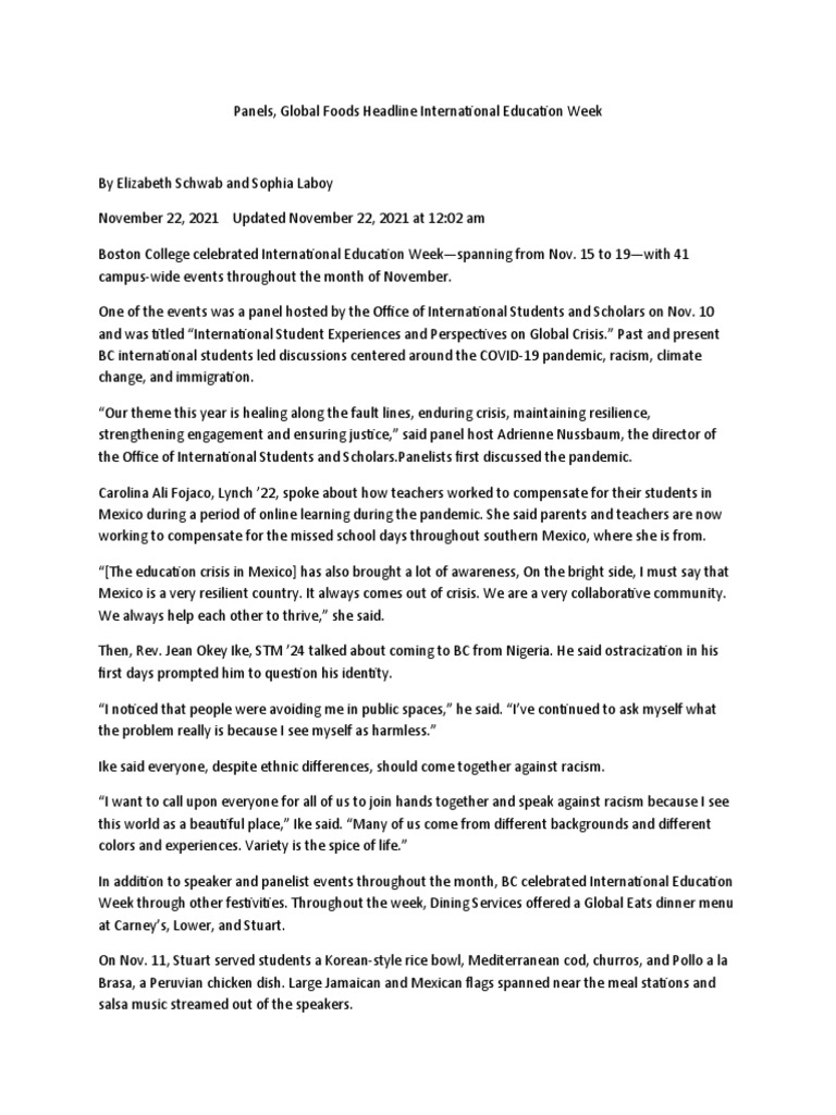 Panel, Global Foods Headline International Education Week PDF Foods