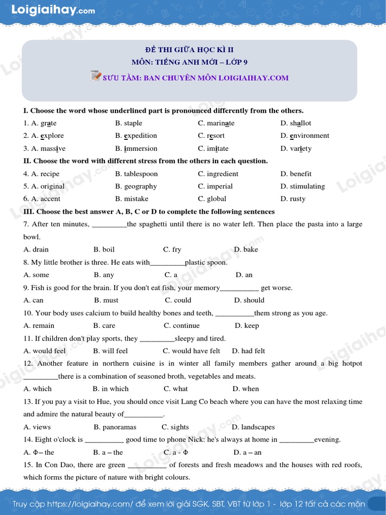 De So 1 de Kiem Tra Giua Ki 2 Tieng Anh 9 Moi 1642991791 | PDF ...