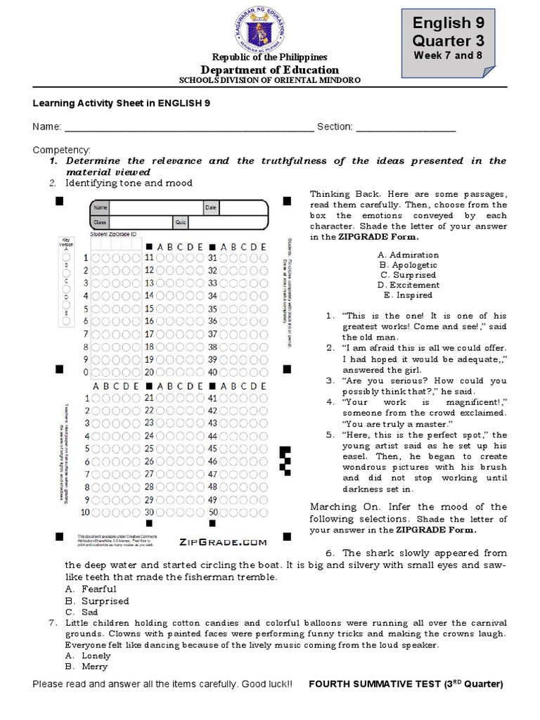 English 9 Quarter 3 Week 7 And 8 Pdf