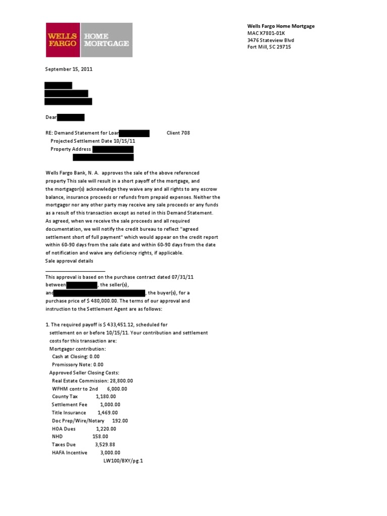 Wells Fargo Approval Collection Agency Mortgage Law