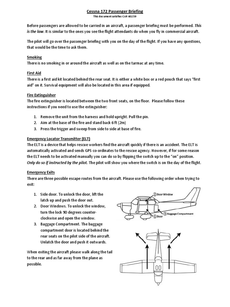 Cessna 172 Passenger Briefing PDF Seat Belt Manufactured Goods
