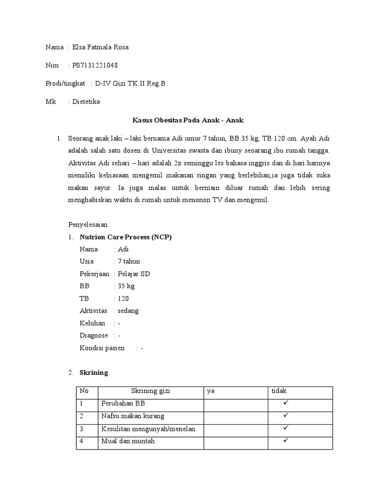 Kasus Obesitas Dietetika Elsa Fatmala Rosa Pdf