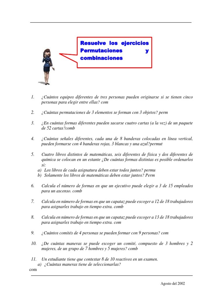 Ejercicios de Permutaciones y Combinaciones | PDF | Permutación