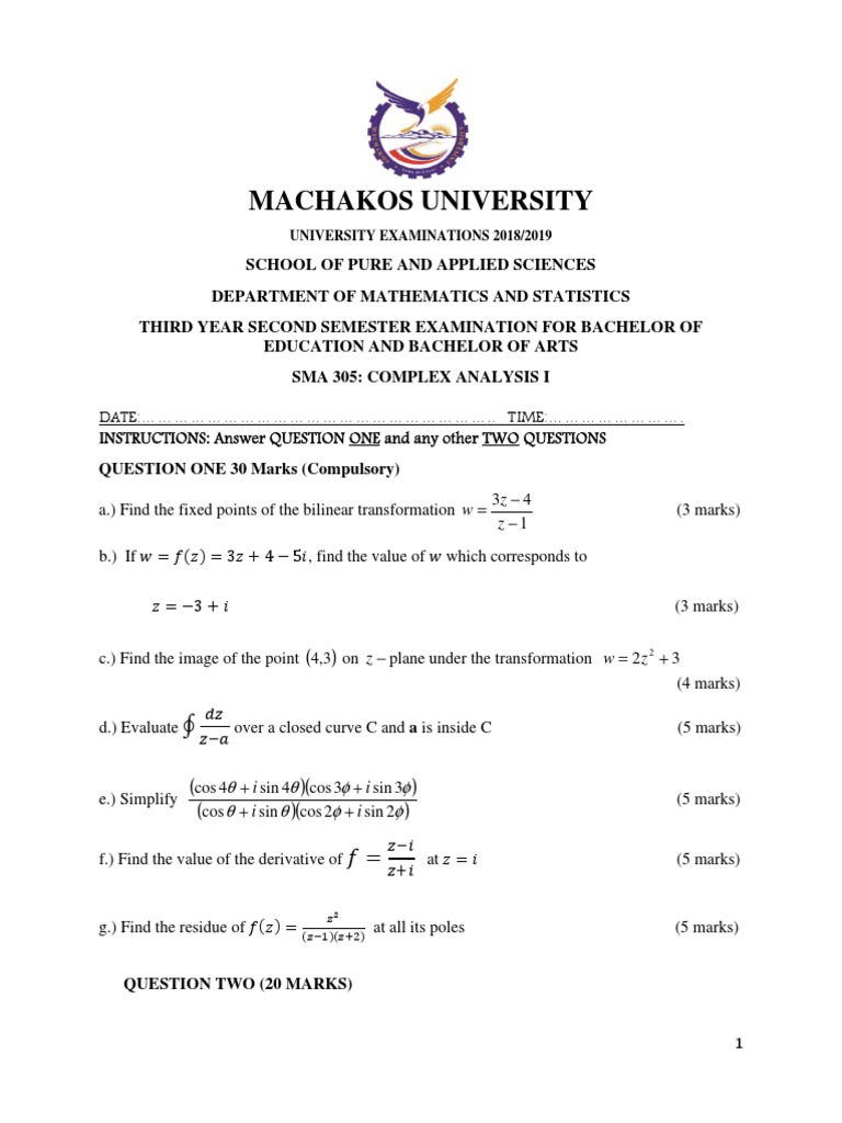 Sma 305 Complex Analysis I Download Free Pdf Calculus