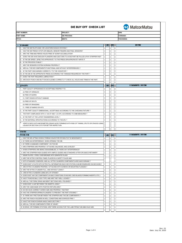 Buy Off Checklist PDF