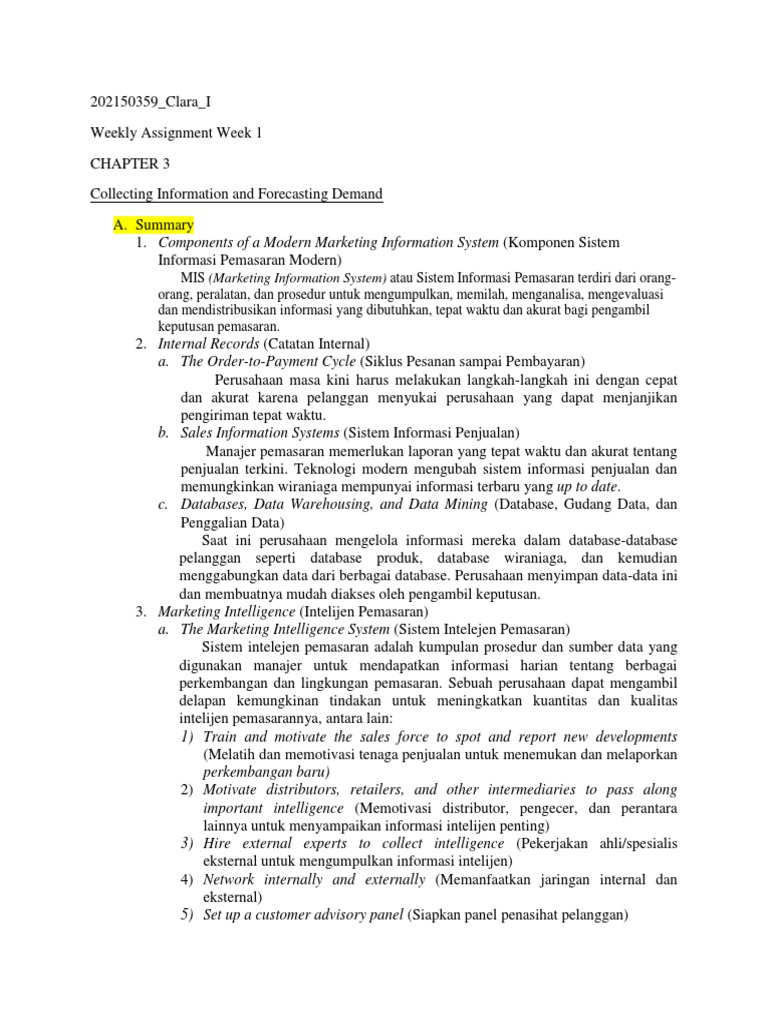 Clara I Weekly Assignment Marketing Management Chapter 3 | PDF